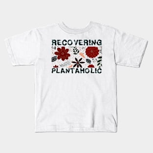 RECOVERING PLANTAHOLIC Vintage Retro Sunset flower leave plant design grey blue pink Kids T-Shirt